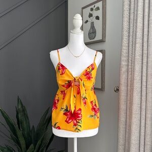 Guess Yellow Floral Babydoll Coquette Top Size Medium
